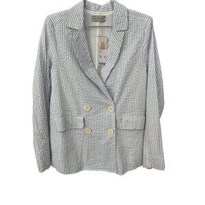 Urban Outfitters Striped Seersucker Blazer Jacket Womens XS Double Breasted NEW